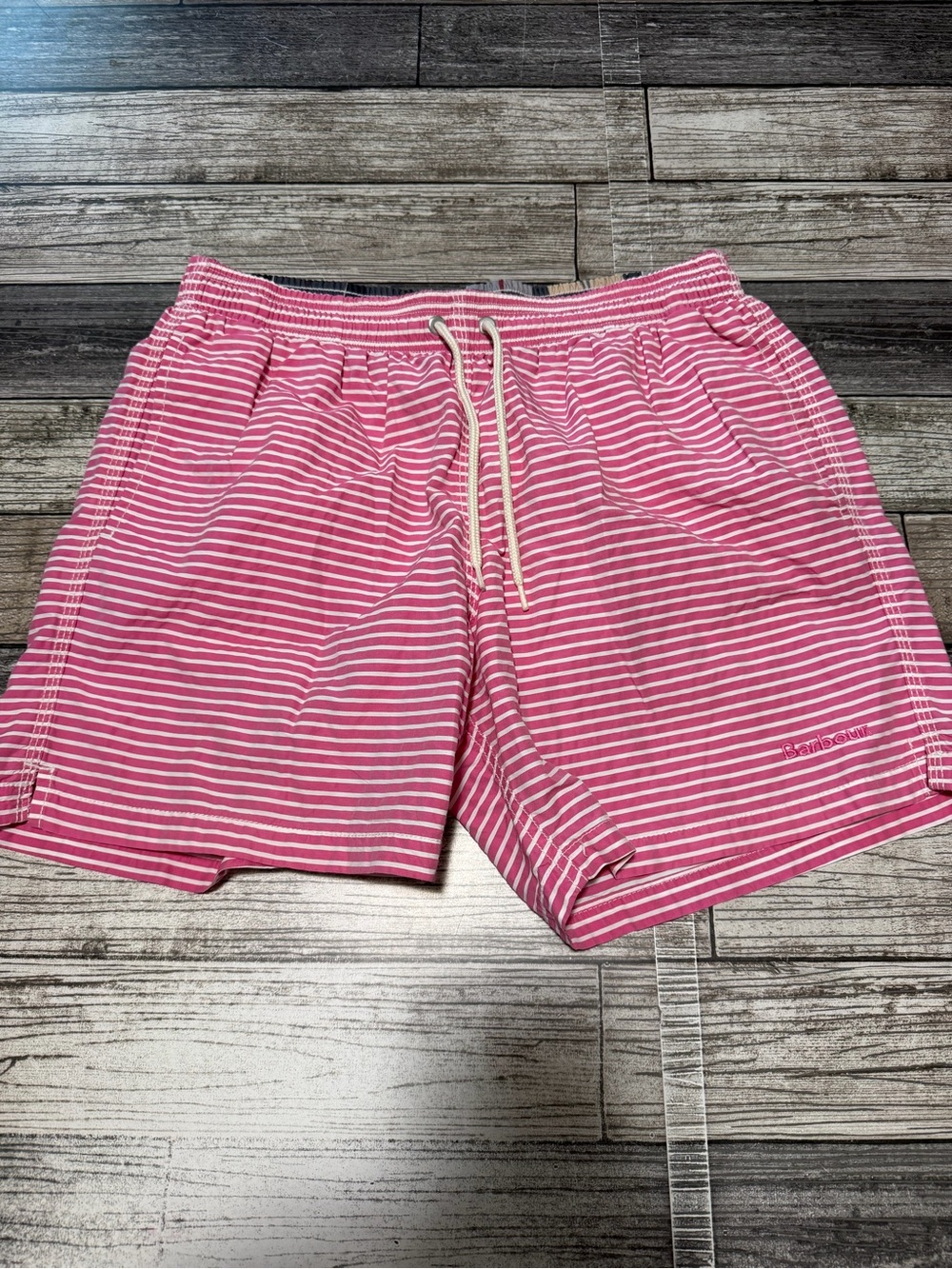 Barbour Striped Lined Swim Trunks Men’s S Pink White (Inseam 6) Drawstring - Picture 5 of 10